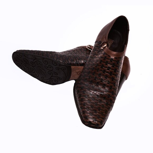 BRIGHTON “Turner” Sophisticated Woven Brown/Black Leather Booties Size 9 M - Picture 6 of 11